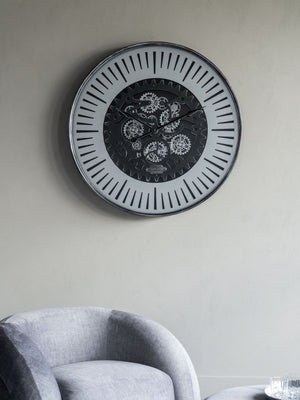 Palladium Wall Clock with Moving Cogs Black Nickel 100cm by Libra, image 5