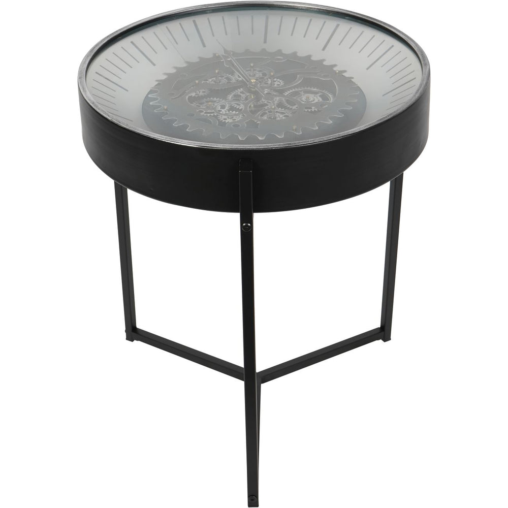 Palladium Side Table Clock with Moving Cogs in Nickel by Libra