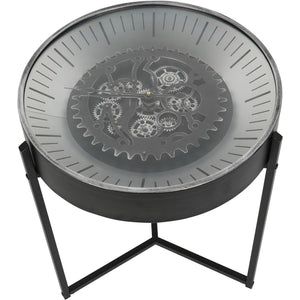Palladium Side Table Clock with Moving Cogs in Nickel by Libra, image 3
