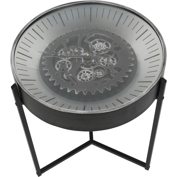 Palladium Side Table Clock with Moving Cogs in Nickel by Libra, image 3