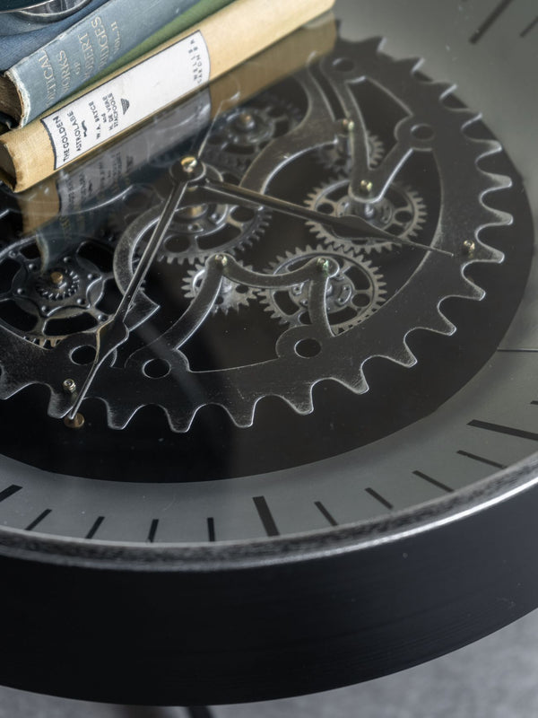 Palladium Side Table Clock with Moving Cogs in Nickel by Libra, image 4