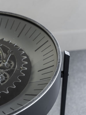 Palladium Side Table Clock with Moving Cogs in Nickel by Libra, image 5