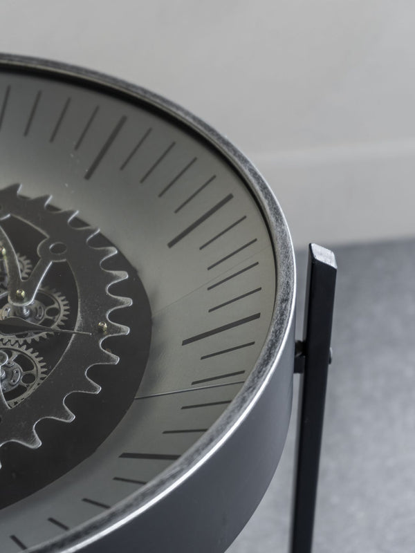 Palladium Side Table Clock with Moving Cogs in Nickel by Libra, image 5