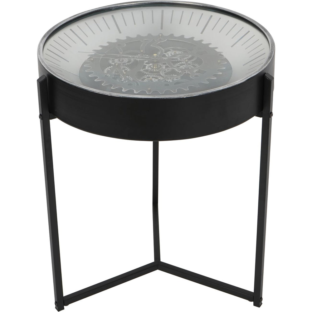 Palladium Side Table Clock with Moving Cogs in Nickel by Libra