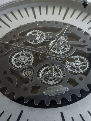 Palladium Coffee Table Clock with Moving Cogs by Libra, image 4