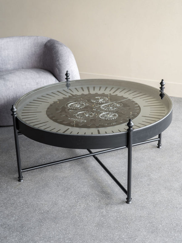 Palladium Coffee Table Clock with Moving Cogs by Libra, image 6