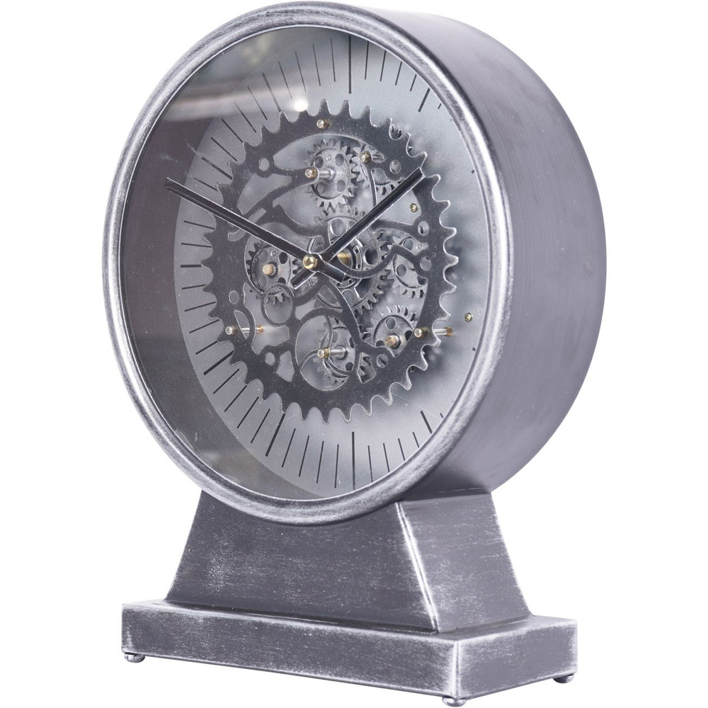 Palladium Mantel Clock with Moving Cogs Nickel by Libra