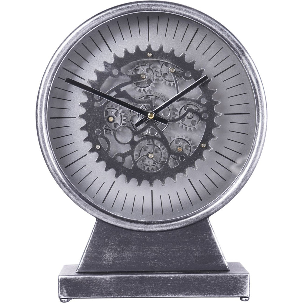 Palladium Mantel Clock with Moving Cogs Nickel by Libra