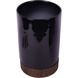 Noir Glass Hurricane with Wooden Base 31.5cm by Libra, image 2