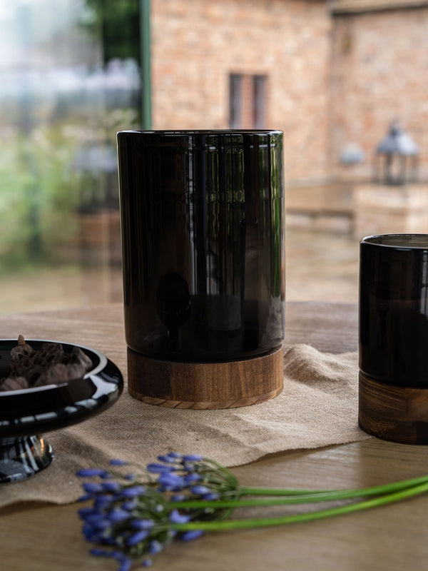 Noir Glass Hurricane with Wooden Base 31.5cm by Libra, image 5