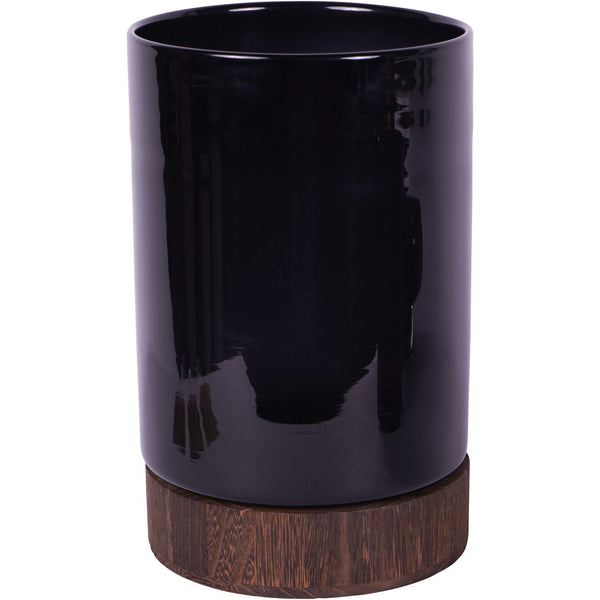 Noir Glass Hurricane with Wooden Base 31.5cm by Libra