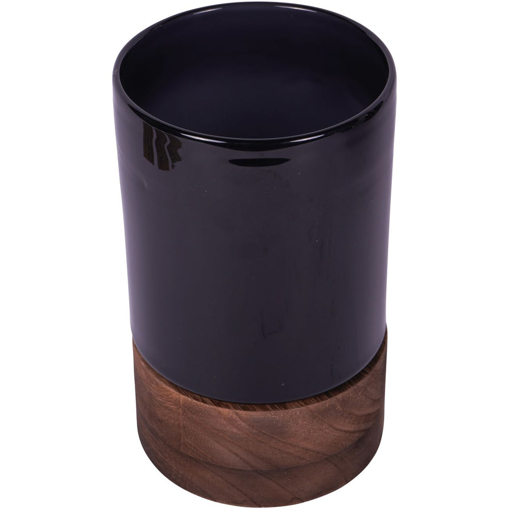 Noir Glass Hurricane with Wooden Base 20.5cm by Libra