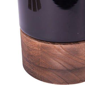Noir Glass Hurricane with Wooden Base 20.5cm by Libra, image 4