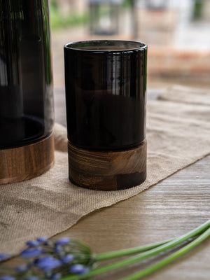 Noir Glass Hurricane with Wooden Base 20.5cm by Libra, image 5