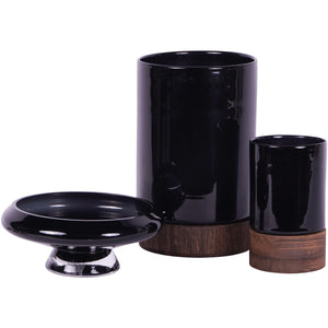 Noir Glass Hurricane with Wooden Base 20.5cm by Libra, image 7