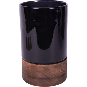 Noir Glass Hurricane with Wooden Base 20.5cm by Libra