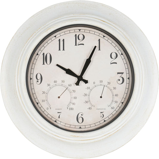 Outdoor Metal Clock with Temperature and Humidity White 53.3cm
