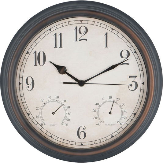 Outdoor Antiqued Metal Clock with Temperature and Humidity 31.6cm