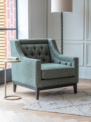 Theodore Buttoned Armchair in Forest Green Fabric by Libra, image 4
