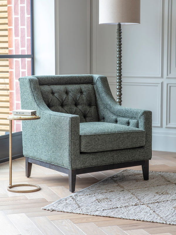 Theodore Buttoned Armchair in Forest Green Fabric by Libra, image 4