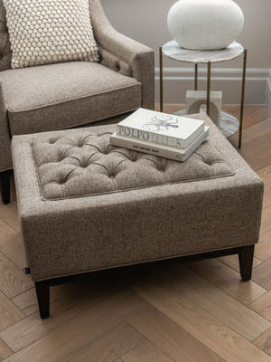 Theodore Buttoned Stool in Dark Taupe Fabric 81x61cm by Libra, image 3