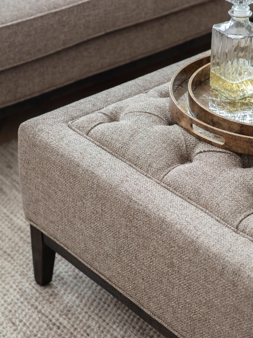 Theodore Buttoned XL Ottoman in Dark Taupe Fabric 140x75cm by Libra