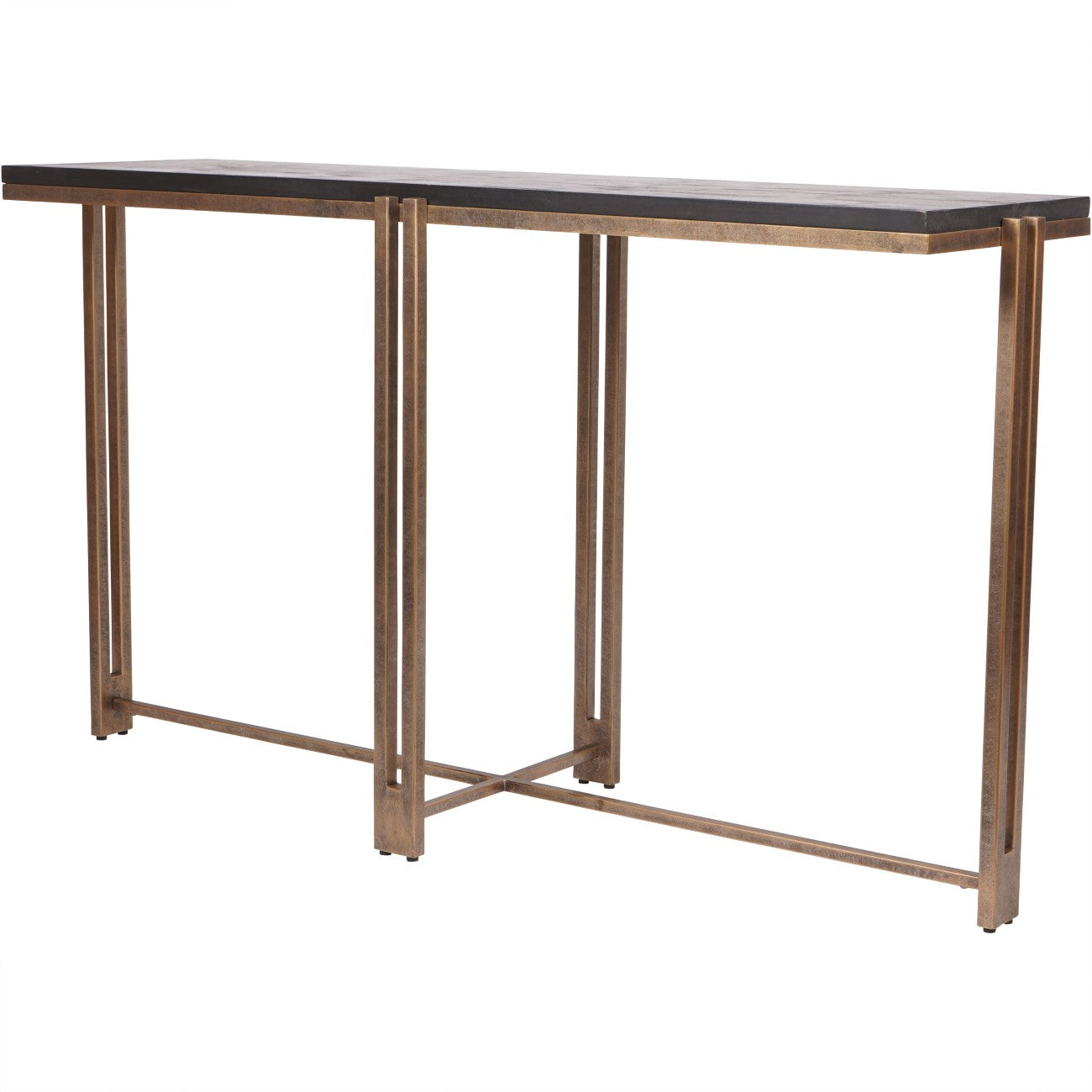 Dalston Black Sandblasted Wood and Champagne Frame Console Table