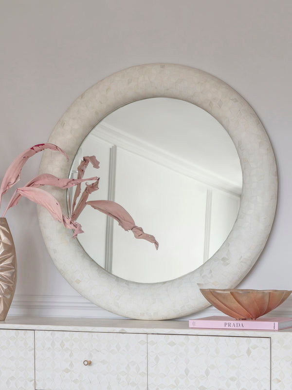 Aspen Bone Inlay Round Mirror 100cm by Libra, image 6