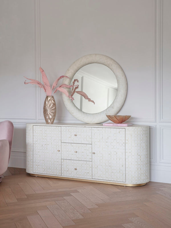 Aspen Bone Inlay Round Mirror 100cm by Libra, image 7