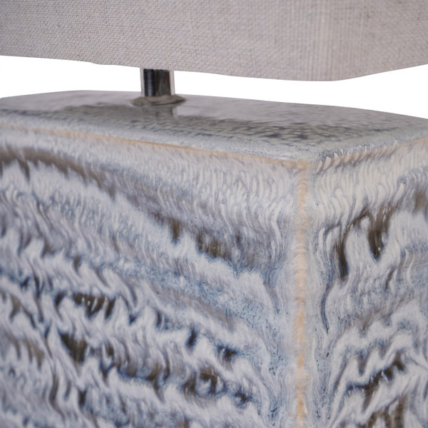 Sereno Rectangle Table Lamp in Blue Reactive Glaze by Libra, image 5