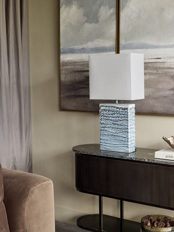 Sereno Rectangle Table Lamp in Blue Reactive Glaze by Libra, image 6
