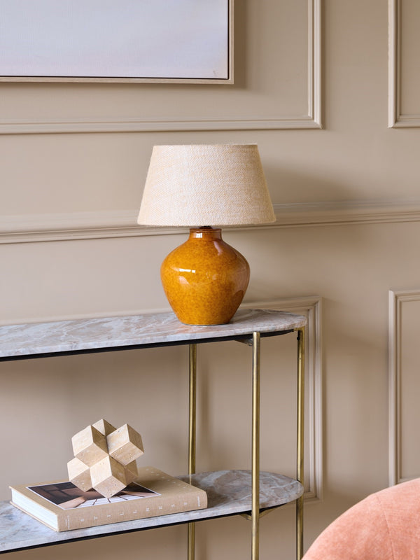 Aubrey Terracotta Ceramic Table Lamp with Hessian Shade Small by Libra, image 5