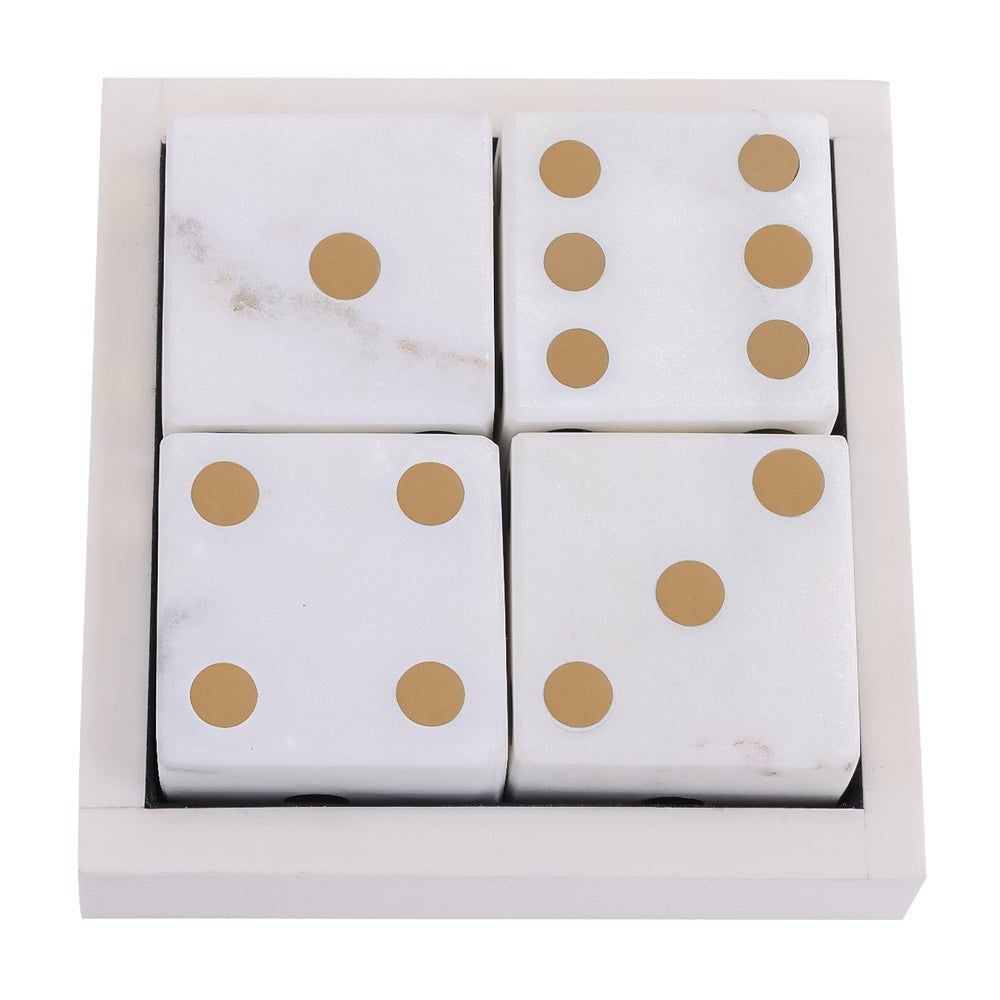 Harris Antique Brass and White Marble Dice Set by Libra