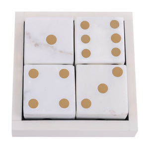 Harris Antique Brass and White Marble Dice Set by Libra, image 2