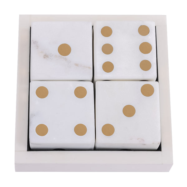 Harris Antique Brass and White Marble Dice Set by Libra, image 2