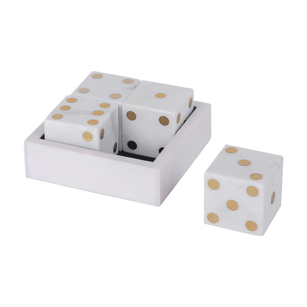 Harris Antique Brass and White Marble Dice Set by Libra, image 3
