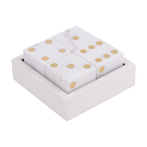 Harris Antique Brass and White Marble Dice Set by Libra