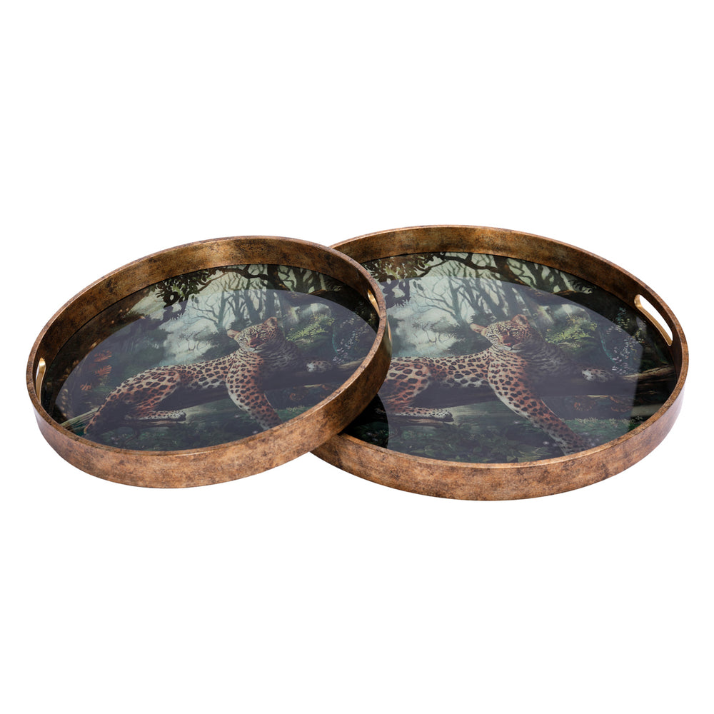 Lounging Leopard Set of Two Trays by Libra