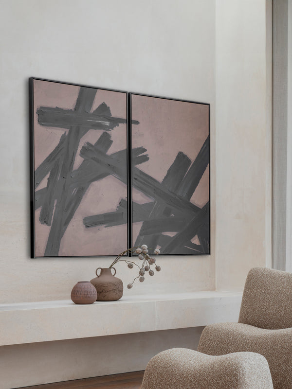 Impasto Brushstrokes Taupe Set of 2 Framed Canvas Wall Art 160x120cm by Libra, image 5