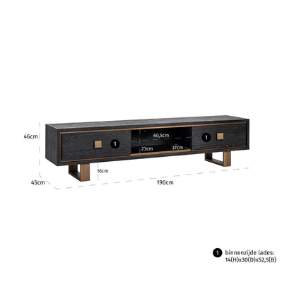 TV cabinet Hunter 2-drawers (Black rustic)