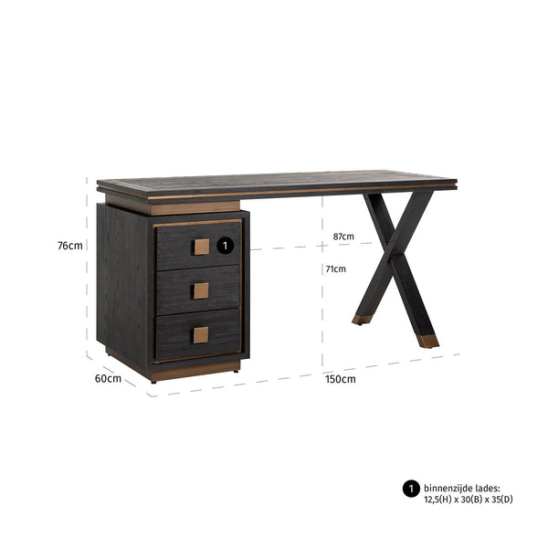 Desk Hunter 3 – Drawers (black Rustic) – Richmond Interiors