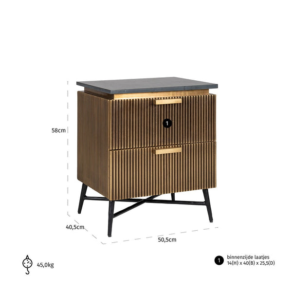 Nightstand Ironville 2 – Drawers (gold) – Richmond Interiors