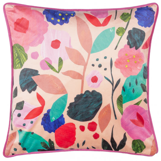 KM FLORAL COLLAGE 43X43 PIPED FEATHER FILLED CUSHIONASE