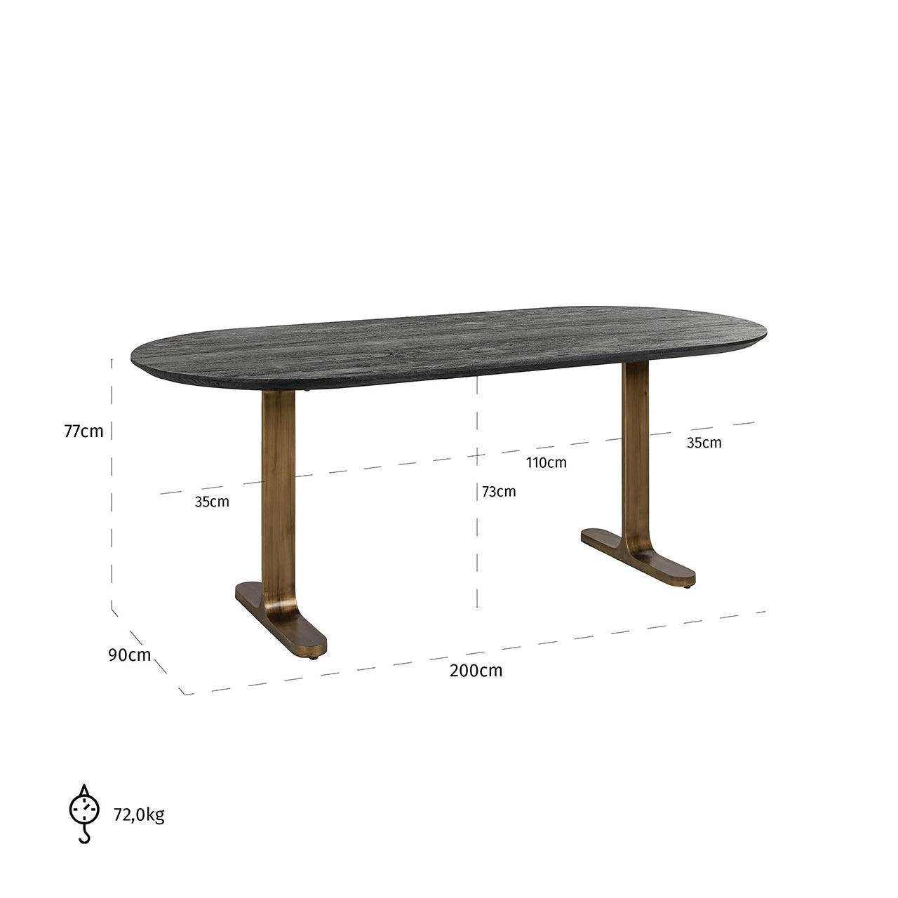 Dining table Revelin 200 (Black/gold)- Richmond Interiors