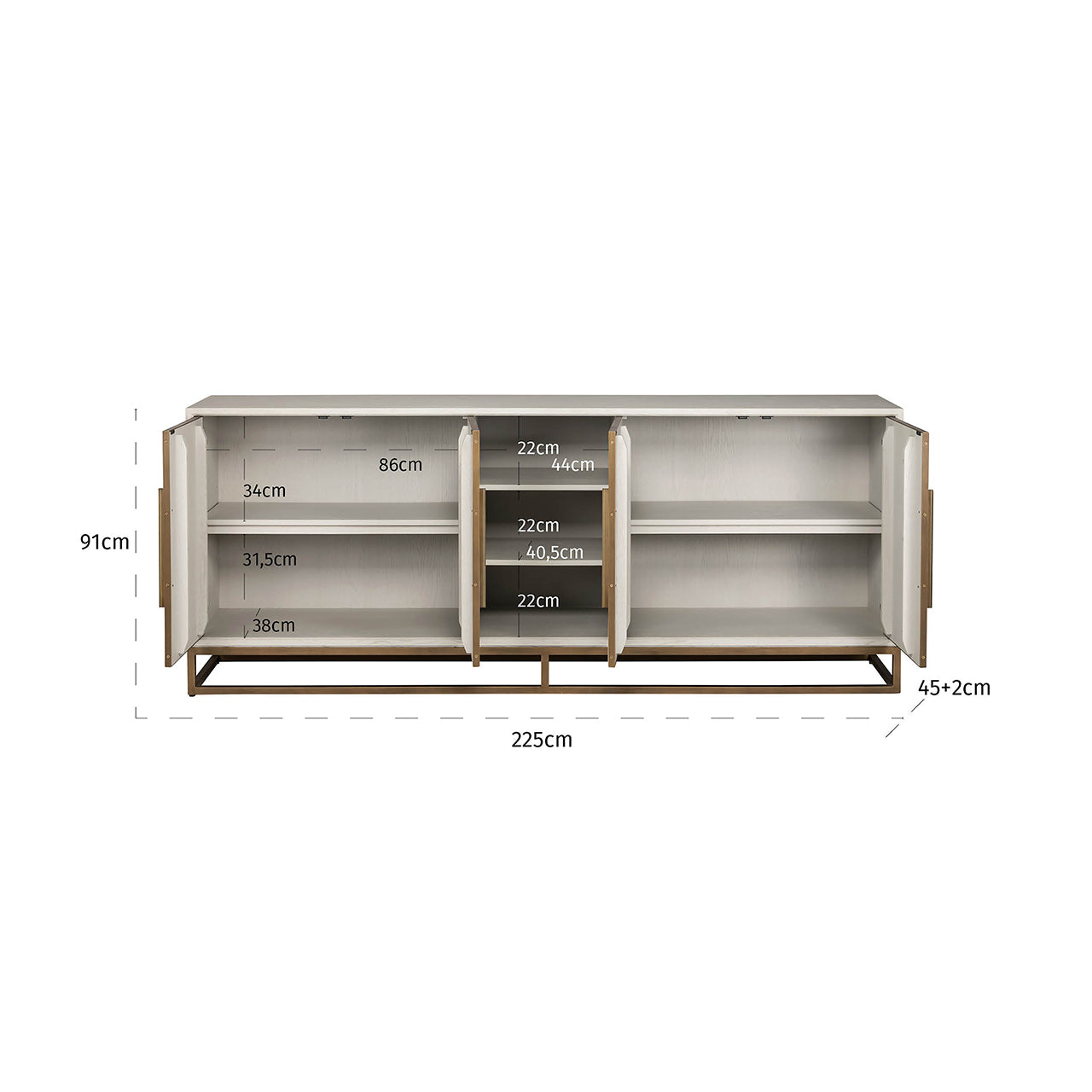 Sideboard Whitebone brass 4-doors (Verona Grey)