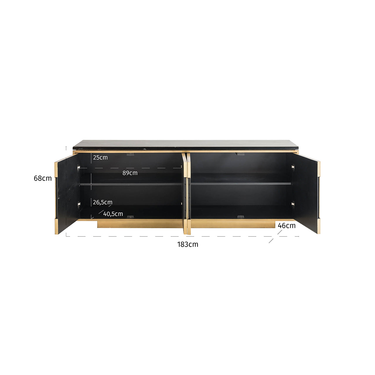 Sideboard Finsbury 4-doors (Black/gold)