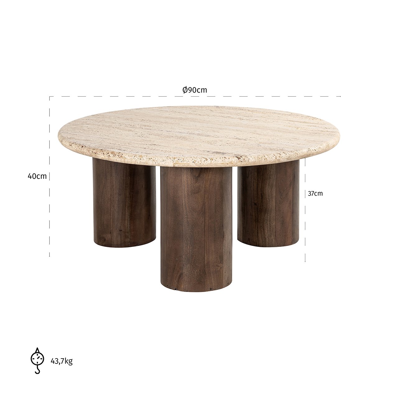 Coffee table Douglas 90Ø (Brown)- Richmond Interiors