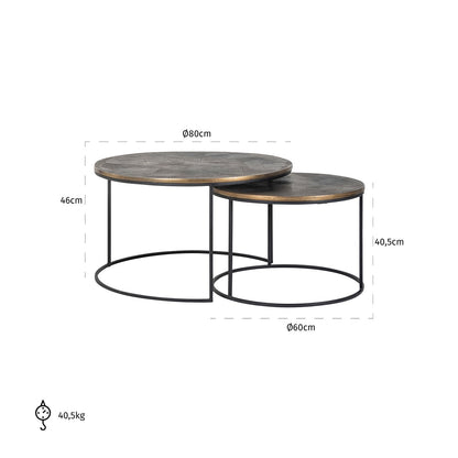 Coffee table Tulum set of 2 (Brushed Gold)- Richmond Interiors