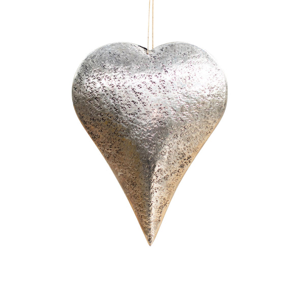 Solvi Hammered Metal Heart Decoration Silver Large by Libra