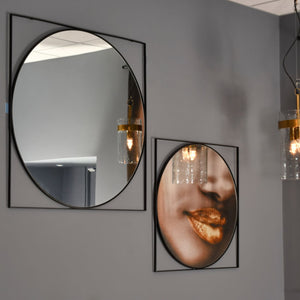 Isaac Black Metal Mirror 97x97cm by Libra, image 3